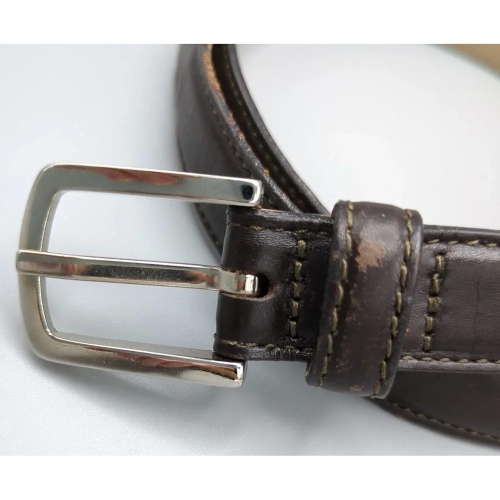 VTG Ann Taylor Dark Brown Leather Belt With Silver Cone Buckle Slim Italy Small‎